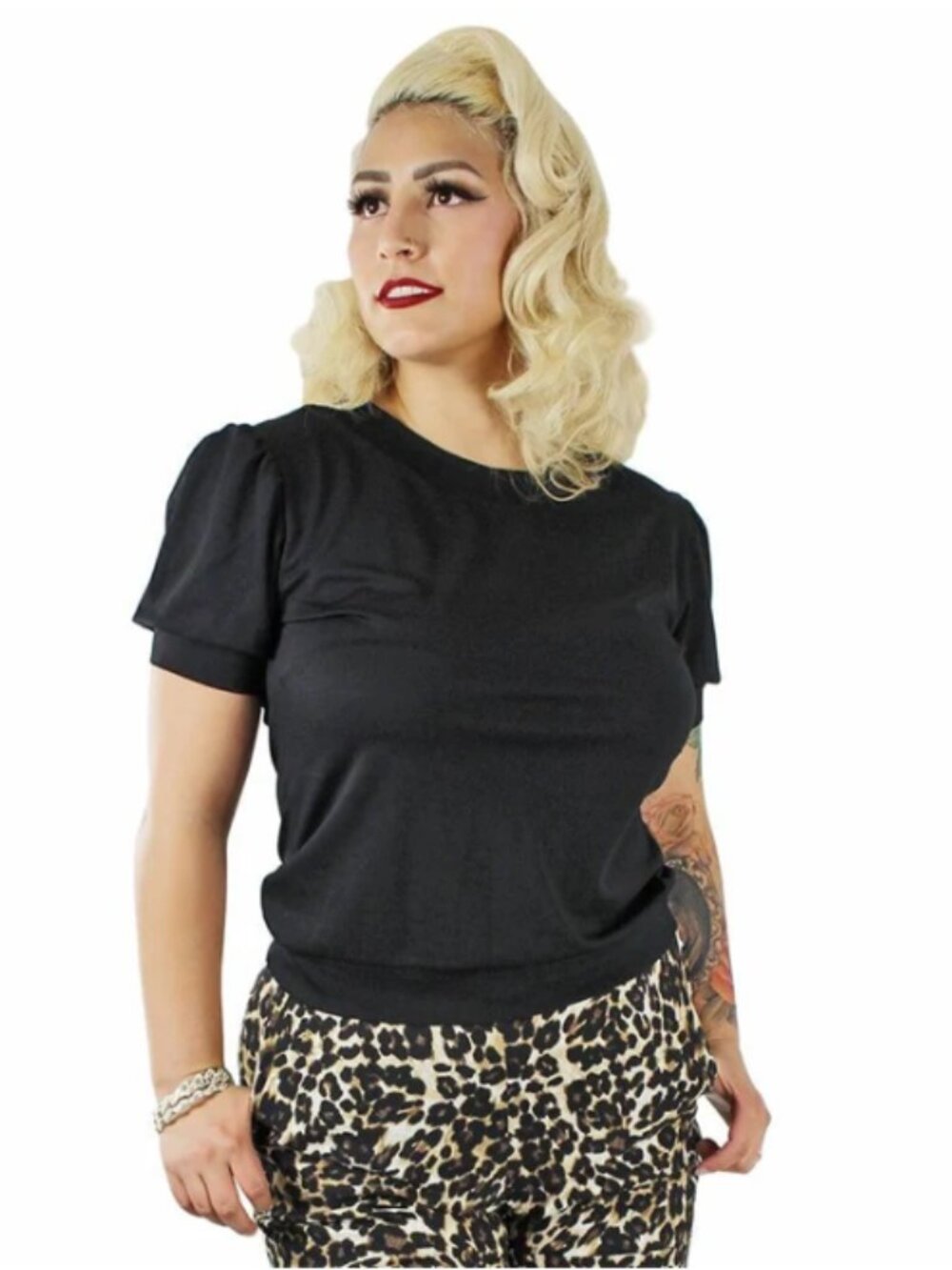 Hemet Pinup Puff Sleeve Blouse In Black
